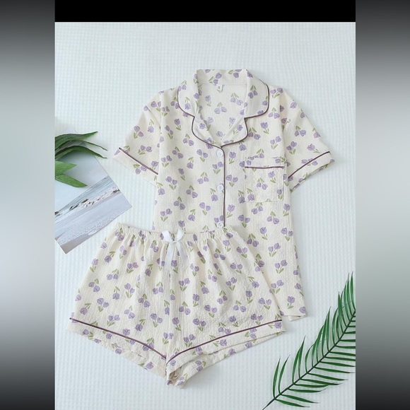 purple floral pajama set - Picture 1 of 11